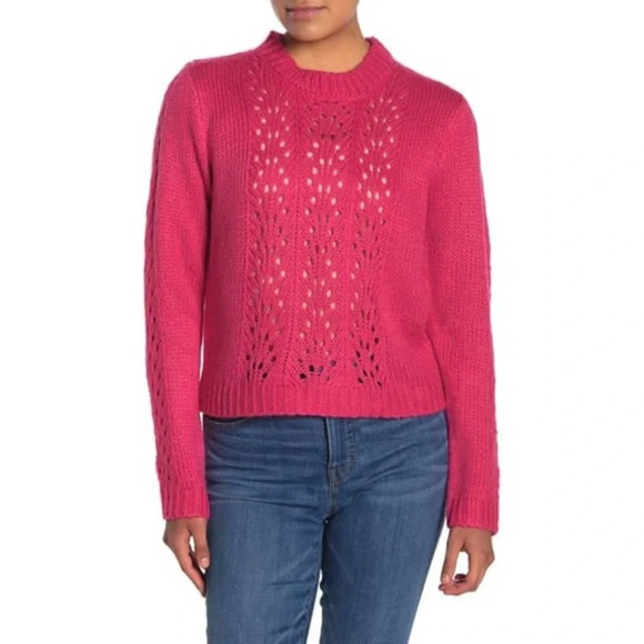 Woven Heart Tops - Woven Heart Open Stitch Pullover Sweater Hot Pink